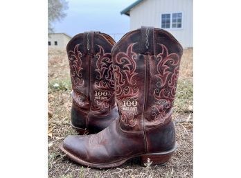 Brown Leather Cowboy Boots Tony And Liana Size 8.5b