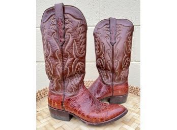 Wonderful Leather Red Brown Leather Cowboy Boots