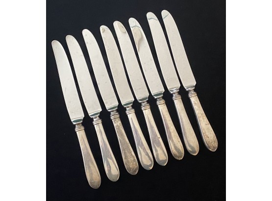 Lot Of 8 Stieff Sterling Silver Handle- Stainless Blade Dinner Knives 19oz
