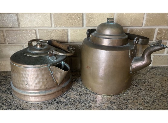 2 Vintage Copper Tea Kettles