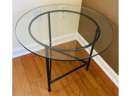 24' Glass Top Round Side Table With Metal Base