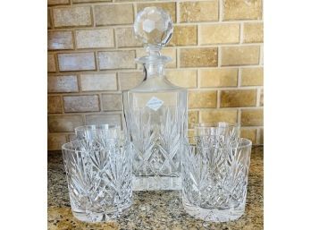 Continental Crystal Decanter 10' With 4 Rock Glasses
