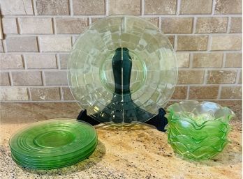 11 Pc Vintage Green Depression Glass