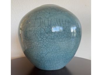 Large Blue Crackle Signed Pottery Vase