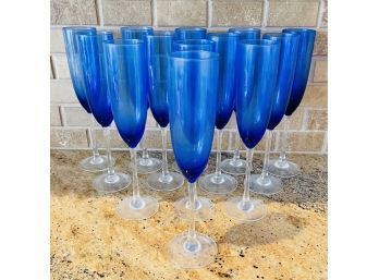 13 Blue Champagne Flutes.