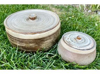 Two Vintage Signed Felton Hand Made Ceramic Lidded Bowls