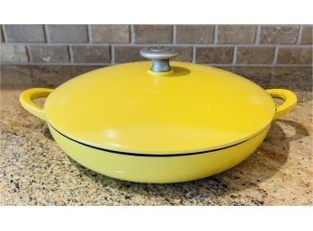 Yellow Enameled Cast Iron Skillet With Lid