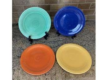 4 Vintage Fiesta Ware 7.5' Plates Blue, Yellow, Green , Orange 1 Of 2 .