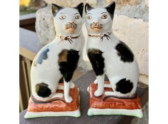 Two Old Staffordshire Ware England 7 Inch Cats