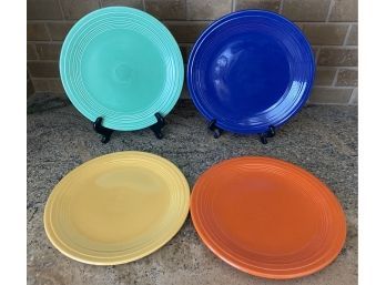 4 Vintage Ware Dinner Plates Yellow, Orange, Green , Blue 2 Of 2.