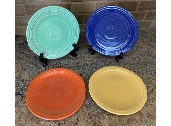 4 Vintage Fiesta Ware 7.5' Plates Blue, Yellow, Green , Orange 2 Of 2 .