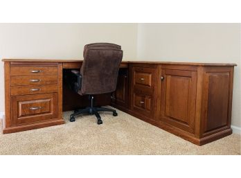 Fantastic Wood Solid Cherry Office Desk With Credenza- 3 Pcs 'L' Shaped With Chair