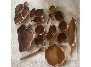 Large Collection Of Mid Century Wood Trays And Serving Pieces