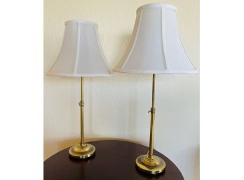 2 Brass Table Lamps With White Shades