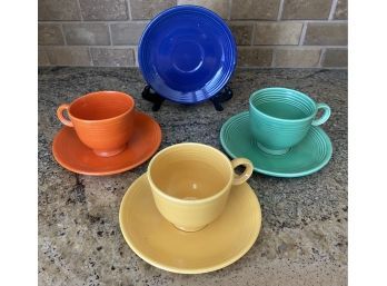 7 Pc Vintage Fiesta Ware 3 Cups- 4 Saucers. 2of 2.