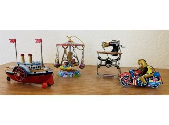 4 Vintage Style Tin Toy Ornaments