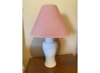 White Ceramic Table Lamp With Pink Shade