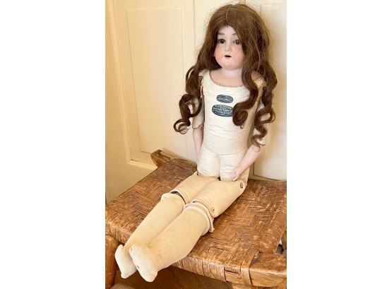 Antique German 1910 Florodora Bisque Doll W/ Real Hair, Articulated Kid Leather Body, Repairs Needed, 26' Tall