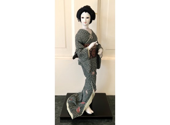 Vintage Handmade Japanese 14' Doll With Dark Green Kimono