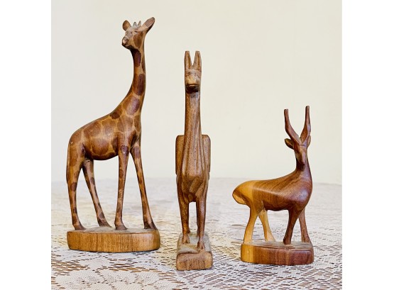 3 Carved Wood African Animals