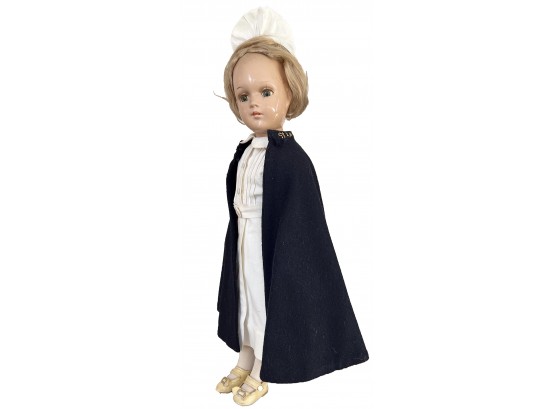 Antique Composition Nurse Doll With Cape, Sleep Eyes, Mohair Wig