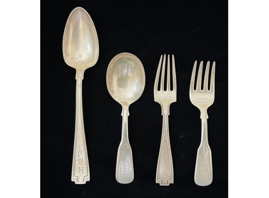 Antique Sterling Silver 2 Spoons, 2 Forks 2.8 Oz