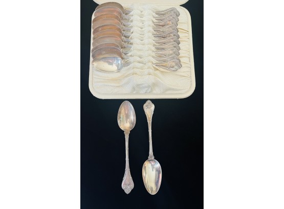 Antique Whiting MFG. Co. NY 12 Pc. Sterling Silver Spoon Set In Original Box-13.08 Oz