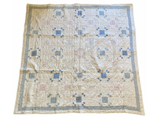 Antique Quilt With Blue Edge, 76 X 79