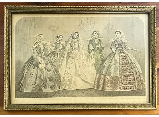 Antique Framed Picture Of Group Of Women With Bride, 'the Bride', Currier And Ives Style, 12' X 10'