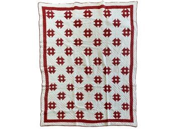 Antique Hand Made Red And White Quilt, 64 X 78