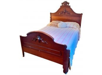 Gorgeous Antique Walnut Bed With Carved Headboard And Footboard