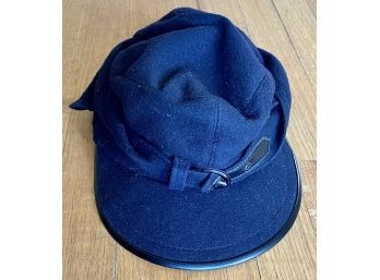 Vintage Navy Wool Cap With Buckle