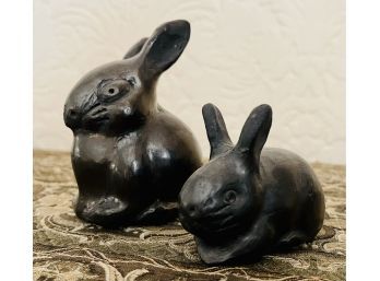 2 Vintage Black Native American Clay Rabbits