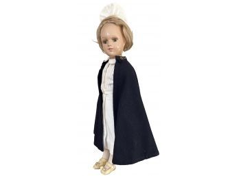 Antique Composition Nurse Doll With Cape, Sleep Eyes, Mohair Wig