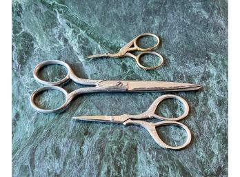 3 Pairs Of Antique Scissors, Including 3' Krauss-german, And Pair From Plymouth