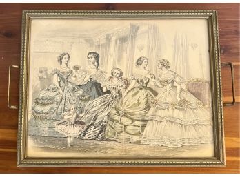 Antique Tray Picture, Group Of Women In Formal Gowns, Currier And Ives Style, 12' X 10'