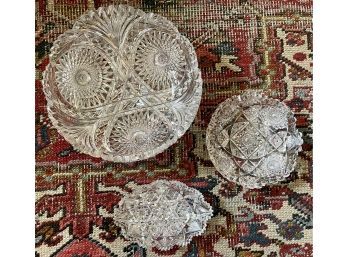 Collection Of Three Cut Crystal Pieces Including Two Dishes And One Bowl