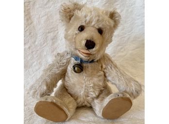 Vintage Steiff Mohair Teddy Bear, Ear Button, Jointed Legs, Bell Collar, 12' Tall