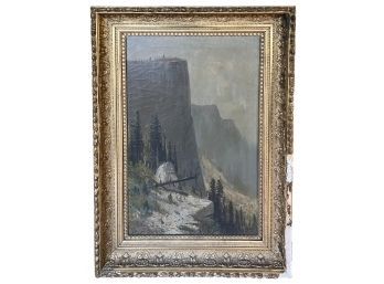 Antique Original Frederick Ferdinand Schafer (1839-1927) Painting Lookout Rock, Yosemite Valley California
