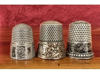 Three Antique Unmarked Silver Thimbles