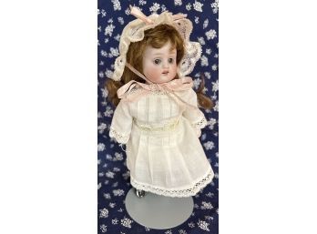 Antique Bisque Doll With Articulated Body, Brunette Mohair, Sleep Eyes, 7 Tall