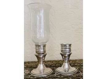 2 Antique Weighted Sterling Candle Sticks By Cornwell With 1 Glass