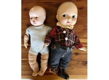 (1) Vintage Lee Jeans Composition Cowboy (as Is) And (1) Baby Composition Doll With Rubber Body And Sleep Eyes
