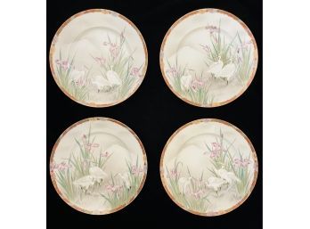 Vintage Asian Porcelain Plates With Cranes