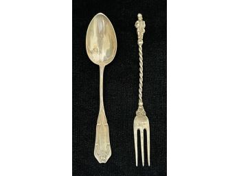 2 Antique 800 German Spoon & Fork - 28.3 Grams