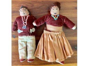 (2) Vintage Handmade SW Native American, 4' Dolls.