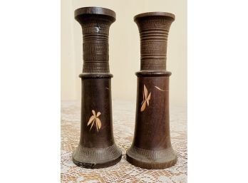 Japanese Carved Wood Candle Holders