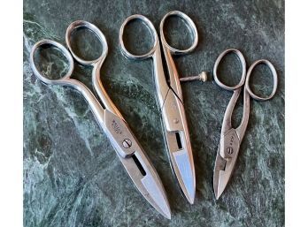 (3) Antique Scissors Including Pair From Joy #b-10, Lund, Keen Kutter And More