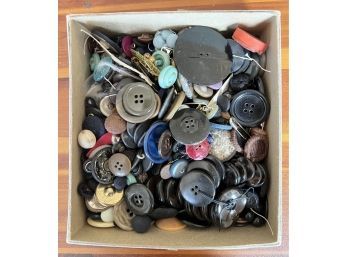 Large Box Of Assorted Antique Buttons