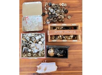 Antique Button Lot With Mother Of Pearl, Crystal, Metal,  And More!